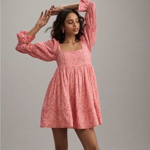 Anthropologie Pilcro Long-Sleeve Pink Babydoll Mini Dress Small